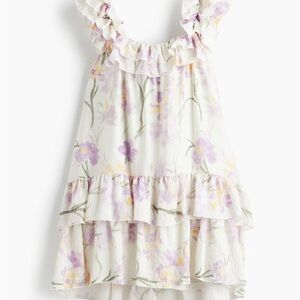 H&M Floral Ruffle Mini Dress - Purple and White